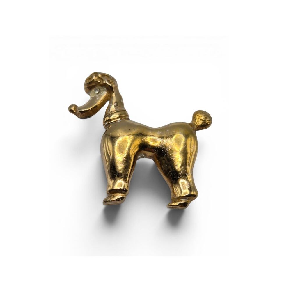Vintage Kramer Gold Tone Poodle Dog Brooch Mid Century Signed Pin
